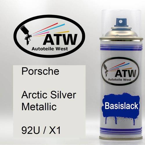 Porsche, Arctic Silver Metallic, 92U / X1: 400ml Sprühdose, von ATW Autoteile West.